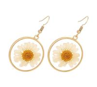 ibasenice Pendientes de Flores Secas Reales de Girasol en Círculo, Aleación Cómoda y Color Que No Se Desvanece, Ideales para Ocasiones Obsequios y Prom