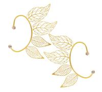 ibasenice Pendientes Ear Cuffs Clip Sin Perforación Hoja Troquelada Gemas De Imitación, Color Dorado Claro, 2 Piezas Para Mujer Fiestas y Eventos