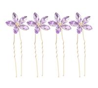 ibasenice Pinzas Cabello Vintage Flores y Pedrería, 4 Horquillas Moradas en Forma de U para Peinados de Novia y Eventos Obsequios