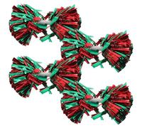 ibasenice Pompones Metálicos para Animadoras 4 Piezas con Mango Mediano Colores Rojo y Verde Pompones Deportivos para Animar Eventos Escolares y Competencias de Baile