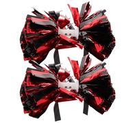 ibasenice Pompones para Animadoras de Competición 2 Unidades 5 Pulgadas Metálicos Rojo y Negro Asa Accesorios de Baile para Niñas Equipo de Porristas para Eventos Deportivos y Prácticas