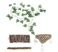ibasenice Puente de Madera para Reptiles 4 Piezas, Hamaca para Lagartos y Cangrejos Ermitaños, Enredaderas Decorativas de Musgo y Plantas, Accesorios para Terrarios de Reptiles y Anfibios