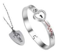 ibasenice Pulsera de Corazón Proyección y Candado de Acero Inoxidable para Pareja Pulsera Concéntrica Romántica en Acero Obsequio para San Valentín y Cumpleaños Set de 2 Piezas