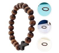 ibasenice Pulsera de Cruz de Madera Hecha a Mano 5 Unidades Pulsera Elástica con Cuentas Religiosas Católicas Joyería de Oración Ligera y Natural para Hombres y Mujeres Accesorio