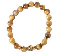 ibasenice Pulsera de Ojo de Tigre Elástica Cuentas y Cabeza de Buda Dorada Unisex para Moda Casual Cuerda Resistente y Diseño Ajustable para Diario