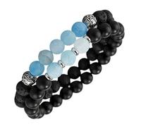 ibasenice Pulsera de San Valentín para Mujer y Hombre Pulsera de Piedra Natural Azul Hielo Set Elástico de 2 Piezas para Parejas Joyería Unisex Adecuado para Obsequio y Ocasiones