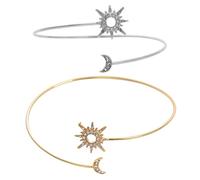 ibasenice Pulseras Brazalete de Sol y Luna para Mujer, 2 Piezas Metálicas Ajustables, Tonos Dorado y Plateado, Joyas Puño del Brazo, Accesorios para Fiestas, Obsequio Elegante y Versátil