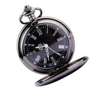 ibasenice Reloj De Bolsillo Redondo Clásico Retro De Doble Pantalla Números Romanos Estilo Steampunk, Cadena Fina Negra, para Uso Diario y Obsequio Vintage, Esfera Negra Manecillas Blancas