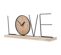 ibasenice Reloj de Mesa Silencioso Letras en Inglés Adorno Decorativo de Metal y Madera Reloj de Sobremesa para Oficina y Sala Diseño Simple y Funcional de Noche Elegante
