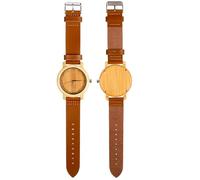 ibasenice Reloj de Pulsera para Hombre Hecho a Mano Movimiento de Cuarzo de Bambú, Esfera de Madera de Bambú y Correa de Cuero Auténtico Marrón, Ligero y Casual para Uso Diario