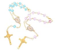 ibasenice Rosario para Espejo Retrovisor de Coche 2 Piezas con Dije Virgen María y Crucifijo Cuentas Moradas y Azules Accesorio Católico Colgante para Decoración Interior y Boda