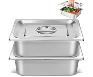 ibasenice Sartén de Acero Inoxidable para Catering con Tapa, Tamaño 1/1, Resistente y Confiable, Adecuado para Eventos Grandes y Buffet de Restaurante