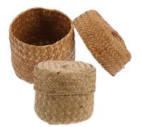 ibasenice Set de 2 Cestas Redondas Tejidas Fibras Naturales, Contenedores Multifuncionales Multicolor, Ideales para Almacenamiento en Casa y Decoración de Fiestas