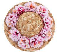 ibasenice Sombrero de Paja Tejido para Mascotas Talla S Flores Rosas y Correas Ajustables, Gorra Ligera para Perros, Accesorio de Sol y Disfraz Veraniego para Sesiones Estilo Aleatorio