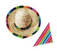 ibasenice Sombrero Mexicano para Mascotas De Paja Tejida Incluye Bandana para Perros y Gatos para Fiesta De Cumpleaños