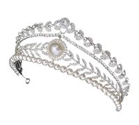 ibasenice Tiara Nupcial de Boda de Perlas E Imitación de Gemas, Diadema de Aleación de Zinc Plateada, Reutilizable y Segura para Mujeres en Eventos Obsequios