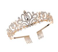 ibasenice Tocado para Novia con Peines, Aleación y Gemas de Imitación Diseño Clásico y Superficie Brillante de Tiara Dorada Adecuado para Bodas y Fiestas de Cumpleaños