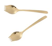 ibasenice Utensilios de Cocina de Acero Inoxidable 2piezas Cuchara Tenedor Multifunción Mango Largo Dorado para Ensalada y Ramen Uso Exterior y Cocina