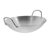 ibasenice Wok de Acero Inoxidable 32 Cm Doble Asa Sartén Multifuncional para Cocinar y Saltear en Cocina Doméstica Utensilio de Cocina Batería de Acero