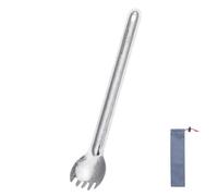 iBasingo Cuchara de titanio, tenedor, mango largo, cuchara agitadora, cubiertos para camping, cubiertos con cuenco pulido, ultraligero, picnic Uensilien al aire libre, reutilizable, utensilios de
