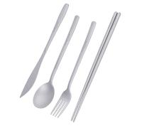 iBasingo Juego de cubiertos de titanio para acampar al aire libre, mango largo, cuchara, tenedor, cuchillo, palillos, utilidad de metal, utensilios de viaje diarios (Ti1056T Cuchara, tenedor,
