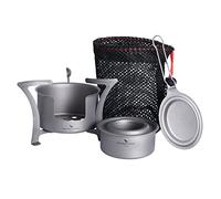 iBasingo Mini Titanium Spirit Stove Calentador de alcohol Quemador de madera con soporte Camping al aire libre Senderismo Horno de mochilero Cocina turística Survival Senderismo Suministros