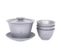 iBasingo Titanio Gaiwan Kung Fu,Taza de té y platillo con tapa, juego de té tradicional chino de doble pared, taza de té duradera con tapa, ligera, para acampar al aire libre, metal, Tureen Ti3124D