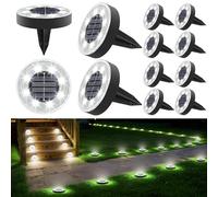 iBaycon 2-in-1 Luces Solares para Jardín Exterior,Luces Solares Blancas para Suelo,Paquete de 12 Luces Impermeables con 8 Led en Forma de Disco para Iluminación Caminos Jardines Patios Terrazas