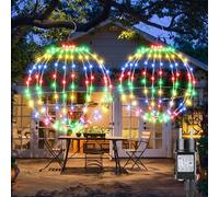 iBaycon Luces Navideñas Para Exteriores,Bolas Colgantes Multicolores con Cuentas Intermitentes,Alimentación Con Temporizador,Guirnalda De Luces Led Fiestas En El Jardín (33cm+28cm,2 PCS)