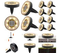 iBaycon Luces Solares para Jardín Exterior, Luces Solares De Suelo en Color Blanco Cálido, Paquete de 12 Luces Impermeables con 8 Led En Forma De Disco para Iluminación De Caminos,Jardines Patios