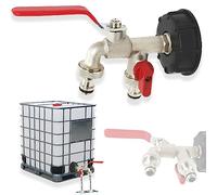 IBC,Accesorio para tanque de agua de 1/2 pulgadas, grifo de jardín, rosca gruesa S60x6, adaptador IBC, doble grifo con entrada de 1/2 pulgadas y salida de 3/4", para depósito de agua de 1000 l