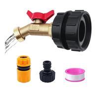 IBC - Adaptador de bolsa IBC de 2.45 pulgadas, 275-330 galones IBC a adaptador de manguera de jardín, válvula de grifo de manguera de latón + conector rápido de manguera de jardín + válvula de cierre