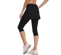 Ibeauti Leggings capri con falda UPF 50+ para yoga, golf, tenis y falda para correr, entrenar, actividad, Negro -, Large