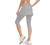 Ibeauti Leggings capri para mujer, con falda UPF 50+, para yoga, pantalones de tenis de golf, con falda, para correr, entrenamiento, activo, Gris claro, Small