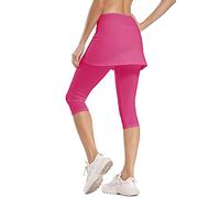 Ibeauti Leggings capri para mujer, con falda UPF 50+, para yoga, pantalones de tenis de golf, con falda, para correr, entrenamiento, activo - rojo - Small
