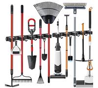 ibell 2 Piezas Colgador de Escobas y Fregonas, Colgador y Organizador de Acero Inoxidable con 10 Posiciones y 8 Ganchos, Soporte Escobas pared Adhesivo, Sujeta Escobas para Garaje Cocina Baño Jardín