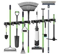 ibell 2 Piezas Colgador de Escobas y Fregonas de Acero Inoxidable, Colgador y Organizador con 8 Posiciones y 10 Ganchos, Soporte Escobas pared Adhesivo, Sujeta Escobas para Garaje, Baño, Jardín