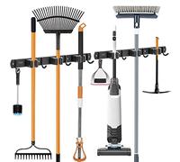 ibell 2 Piezas Colgador de Escobas y Fregonas de Acero Inoxidable, Soporte de Escobas con 3 Posiciones y 4 Ganchos, Colgador y Organizador Autoadhesivo de Pared para Hogar, Baño, Jardín, Garaj