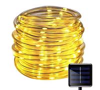 Ibely Solar Rope Lights,33ft/10M 100 Leds Solar String Lights Outdoor Waterproof Fairy Lights 2 Modes Solid Tube PVC Tube Light for Garden Fence Party Wedding Decor (2 Mode Warm White)