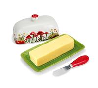 IBEQUEM Mantequera con forma de seta, mantequera con tapa, estructura de cerámica francesa, mantequera para banco de trabajo (diseño de setas)