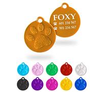Ibera gifts - Chapa Identificación Redonda Personalizada para Perros y Gatos Pequeños a Medianos - con huella - Placa Identificativa Mascota Grabada y Personalizadas con Nombre para Collar (Dorado)