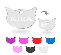 Ibera Gifts - Chapa Identificativa en Forma de Cara de Gato, Nombre para Gatos de Todos los Tamaños, Aluminio Brillante, Collar Personalizado (Plateado)