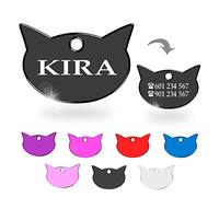Ibera Gifts - Chapa Identificativa en Forma de Cara de Gato, Nombre para Gatos de Todos los Tamaños, Aluminio Brillante, Collar Personalizado (Negro)