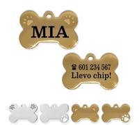 Ibera Gifts - Chapa Perro Grabada De Acero Inoxidable En Forma De Hueso, Tamaño 25 x 16 mm, Placa Perro Personalizada Para Cachorros y Mascotas Muy Pequeñas (Peq. 2 Huellas)
