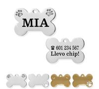 Ibera Gifts - Chapa Perro Grabada De Acero Inoxidable En Forma De Hueso, Tamaño 25 x 16 mm, Placa Perro Personalizada Para Cachorros y Mascotas Muy Pequeñas (Peq. 2 Huellas)