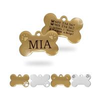 Ibera Gifts - Chapa Perro Grabada De Acero Inoxidable En Forma De Hueso, Tamaño 37 x 24 mm, Placa Perro Personalizada Para Perros Medianos Hasta Grandes (Gr. 2 Huellas)