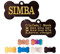 Ibera Gifts - Chapa Perro Grabada De Acero Inoxidable En Forma De Hueso, Tamaño 40 x 21 mm, Placa Perro Personalizada Para Perros Medianos Hasta Grandes (Hueso negro)