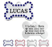 Ibera Gifts - Chapa Perro Grabada De Acero Inoxidable En Forma De Hueso, Tamaño 40 x 26 mm, Placa Perro Personalizada Para Perros Medianos Hasta Grandes (Azul)