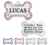 Ibera Gifts - Chapa Perro Grabada De Acero Inoxidable En Forma De Hueso, Tamaño 40 x 26 mm, Placa Perro Personalizada Para Perros Medianos Hasta Grandes (Rosa)