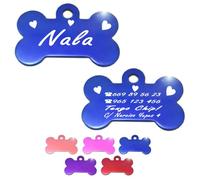Ibera Gifts - Chapa Perro Grabada en Forma de Hueso con Dibujo de Corazones, Placa Perro Personalizada para Perros y Gatos Grandes a Muy Grandes, XL, Chapa Identificativa Perro y Gato (Azul)